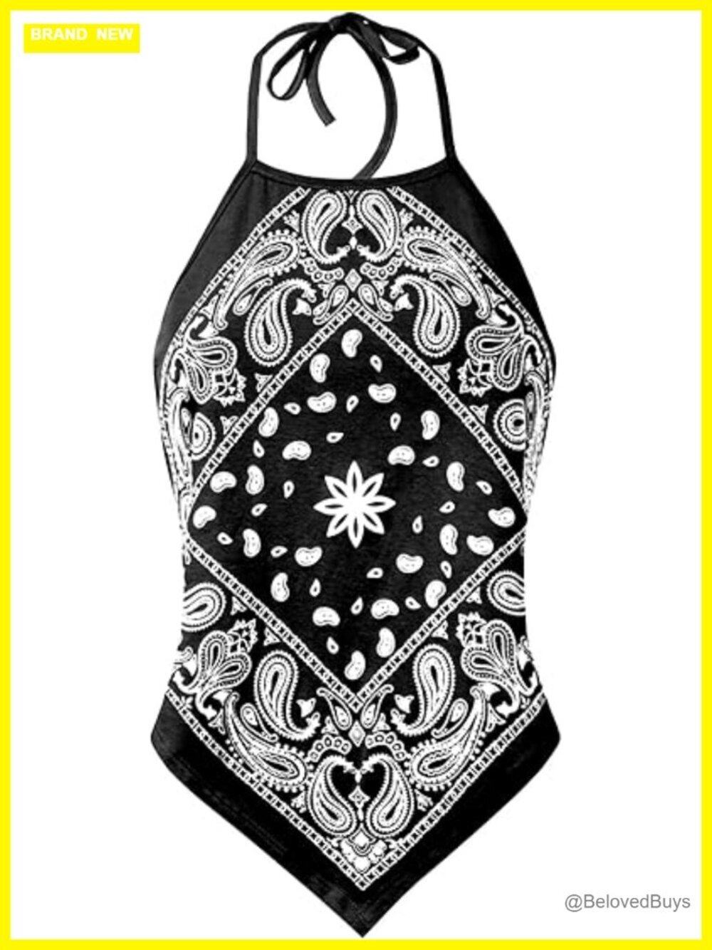 Halter Crop Top with Paisley Pattern - Y2K Backless Bandana Style